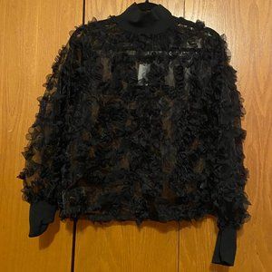 Black 3D Floral applique top